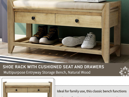 Shoe Rack With Cushioned Seat And Drawers Multipurpose Entryway Storage Bench Wash - Gray Wash