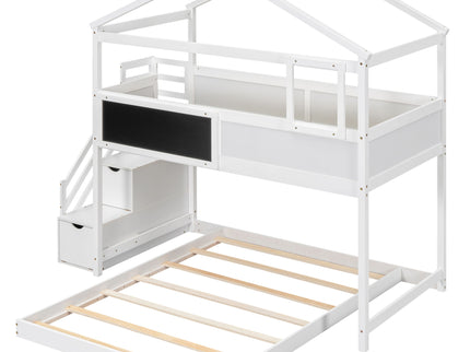 House Style Bunk Bed With Storage Staircase And board