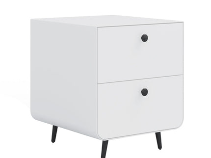 Modern Night Stand Storage Cabinet For Living Room Bedroom, Steel Cabinet With 2 Drawers, Bedside Furniture, Circular Handle - White
