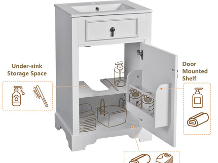 Elegant Bathroom Vanity With Ceramic Sink, Soft Close Door, Adjustable Shelf