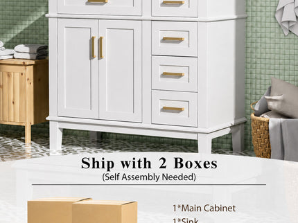 Modern Bathroom Vanity With Sink, Soft Close Doors, 4 Storage Drawers