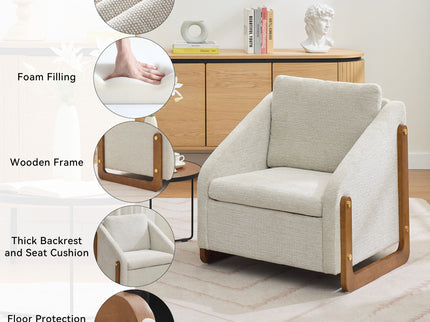 Modern Upholstered Armchair With Wooden Side Frame