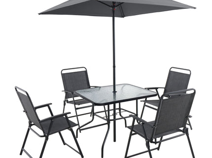 Outdoor Patio Dining Set For 4 People, Metal Patio Furniture Table And Chair Set With Umbrella - Black