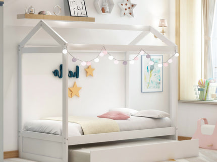 House Bed With Trundle In, Twin Size - White