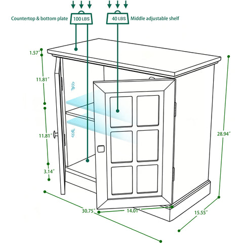 Sideboard Cabinet With Mirrored Doors, Adjustable Shelf, Metal Handles