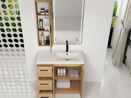 Freestanding Bathroom Vanity Set With Tall Linen Cabinet, 3 Drawers And Large Storage, Single Sink