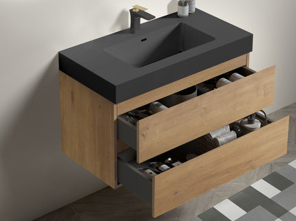 Alice - Natural Oak Bathroom Vanity With Sink, Large Storage Wall Mounted Floating Bathroom Vanity For Modern Bathroom, One-Piece Sink Basin Without Drain
