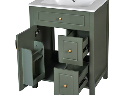 Elegant Bathroom Vanity With Ceramic Sink, Soft Close Doors And Drawers, Double Storage Racks