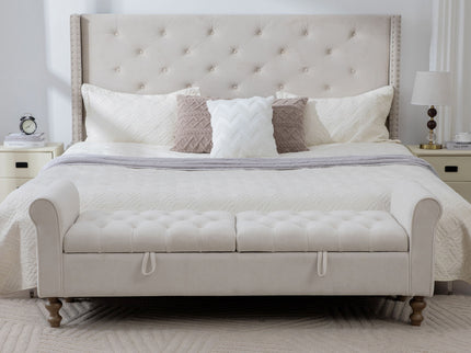 Modern Upholstered Storage Bench With Rolled Armrests]