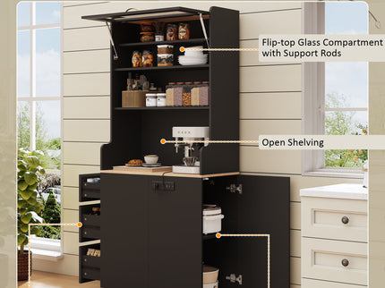 Pantry Cabinet With Hydraulic Flip Top And USB Charging Port