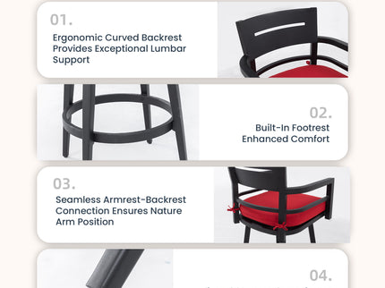 5 Pieces Outdoor Patio Bar Set, Rounded Square Sintered Stone Table & 4 Swivel Bar Chairs