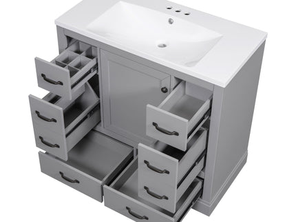 Modern Bathroom Vanity With Sink, 6 Drawers, Adjustable Shelf