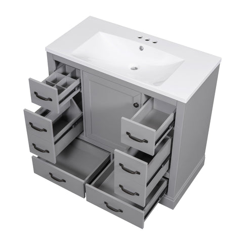 Modern Bathroom Vanity With Sink, 6 Drawers, Adjustable Shelf