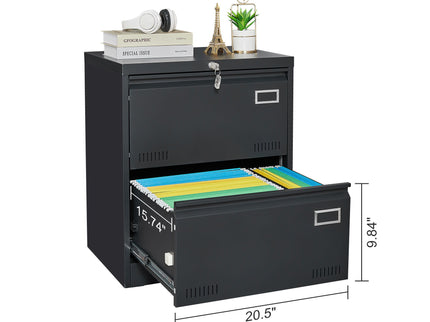 2 Drawer Metal Lateral File Cabinet With Lock, Office Vertical Files Cabinet For Home Office, Locking Metal File Cabinet - Black