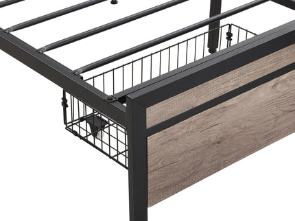 Modern Bed Frame With LED Lights, Upholstered Headboard, USB Charging