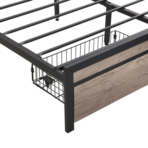 Modern Bed Frame With LED Lights, Upholstered Headboard, USB Charging