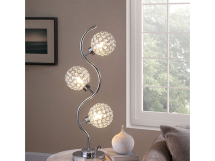 Vandy - 3 Light Curvy Table Lamp With Orb Shades - Chrome