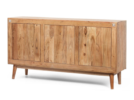 Boho Handcrafted 3 Door Sideboard, Carved Texture & Artisanal Charm - Natural