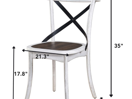 2 Pieces Set Dining Side Chair Rustic Modern Farmhouse Design Retro Design With Metal X Design - Antique Dark Oak / Antique White
