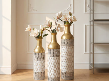 Tall Floor Vase Decorative Vase, Home Accent Decor (Set of 3) - White / Gold