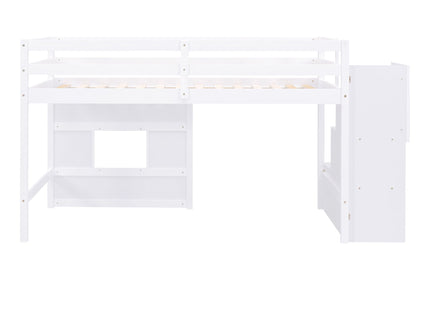 Loft Bed With Storage Staircase, Window & LED Light
