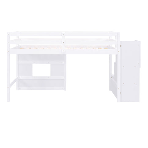 Loft Bed With Storage Staircase, Window & LED Light