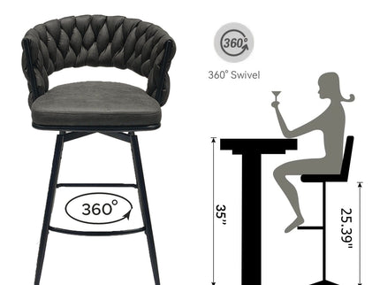 Bar Stool 360 Swivel With Back Footrest