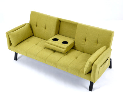 Sofa Bed With Foldable Design And Cup Holder - Green