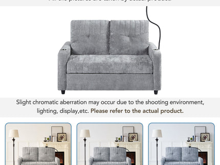 Modern Loveseat Pull Out Sofa Bed With Adjustable Backrest, Two Cup Holders, A Phone Holder, Three Charging Ports And Side Storage Pockets For Living Room