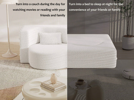 Modern Floor Sofa, With 2 Pillows, Convertible Teddy Fabric Foam Filled Bed