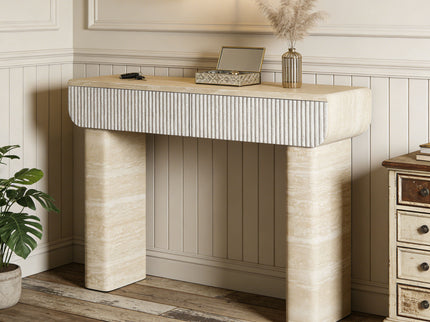 Entryway Table With 2 Hidden Handle Drawers For Entrance - Beige / Yellow