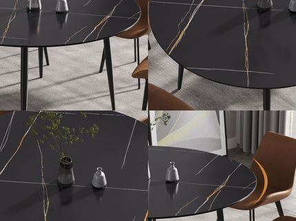 Modern Man-Made Stone Round Dining Table-Position For 6 People
