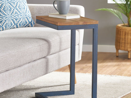 C Shaped End Table With Iron Base And Fir Wood To