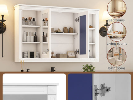 Wall-Mounted Mirror Cabinet With Adjustable Shelf And Open Shelves