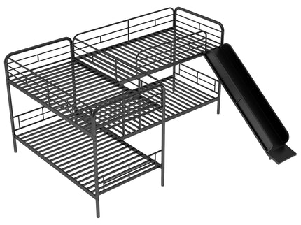 Mission Style Twin Size L-Shaped Bunk Bed With Slide And Ladder - Black