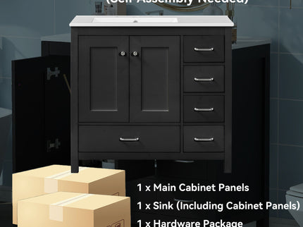 Bathroom Vanity With Sink Combo, 2 Soft Close Doors And 5 Drawers