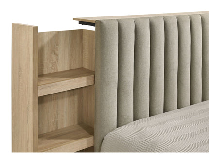 Merritt - Queen Bookcase Storage Bed With Tufted Headboard - Light Oak / Light Tan