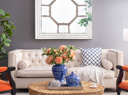 Antique Style Decorative Square Wall Mirror With Mirrored Frame, Wall Decor For Living Room Entryway, Console Lean Against Wall - Silver