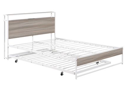 Platform Bed Frame With Trundle, USB Ports And Slat Support, No Box Spring Needed