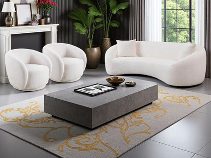 3 Piece Set Curved Sofa, Upholstered 3 Seater With Tight Curved Back For Living Room - White