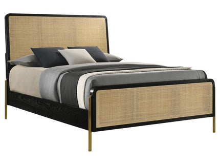 Arini Rattan Queen Panel Bed Black and Natural