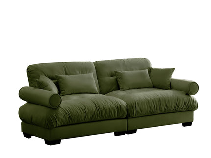 Modern Sofa With Bolstered Armrests And Pillows