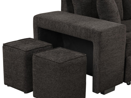 Modern L-Shape 3 Seat Reversible Sectional Couch, Pull Out Sleeper Sofa With Storage Chaise And 2 Stools For Living Room Furniture Set