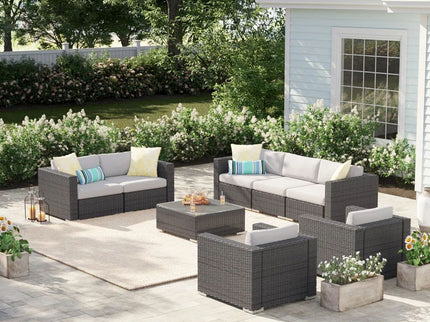7 Person Outdoor Seating Group With Cushions - Gray / Silver