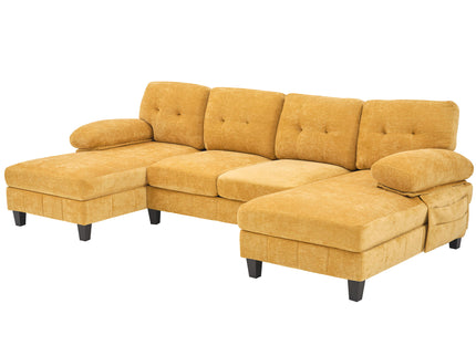 U-Shaped Sectional Sofa 103.5" Fabric Couch With Dual Chaise Lounges, Storage Pockets, Armrest Pillows