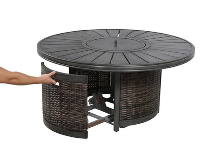 All Weather 4 Person Patio Sofa Set With Fire Pit And Side Table Rustproof - Brown