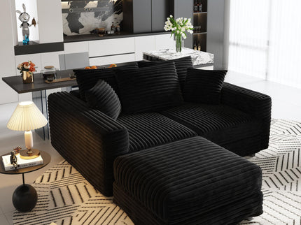 Deep Seat Convertible Sofa With Soft Pillows And Ottomans
