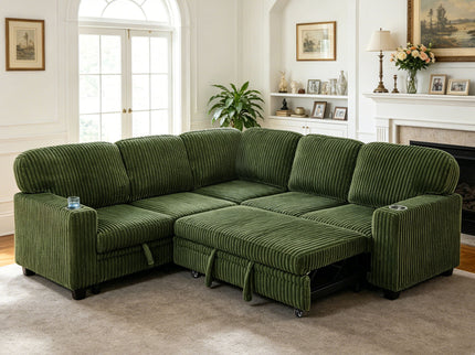 L-Shaped Sofa With Pull Out Sofa Bed With USB
