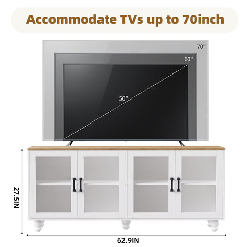 Farmhouse TV Stand With Solid Wood Gourd Shaped Legs For TVs Up To 70"