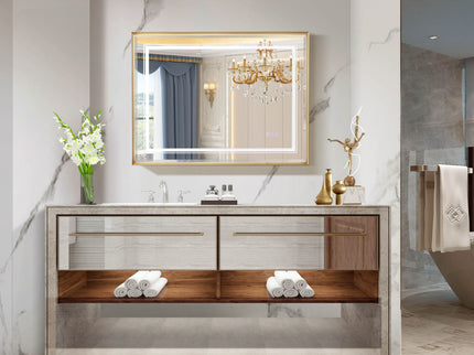 LED Bathroom Beveled Mirror, 3000 - 6000K Gradient Front And Backlit LED Mirror For Bathroom, 3 Colors Dimmable, Ip54 Enhanced Anti Fog